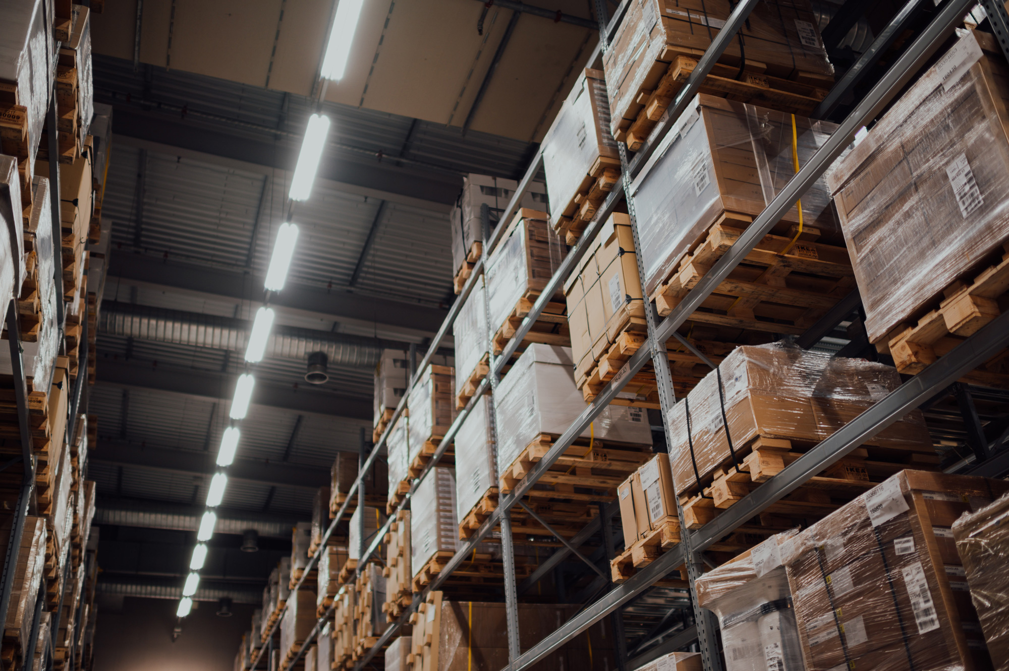 An example of industrial lighting in action in a operational warehouse